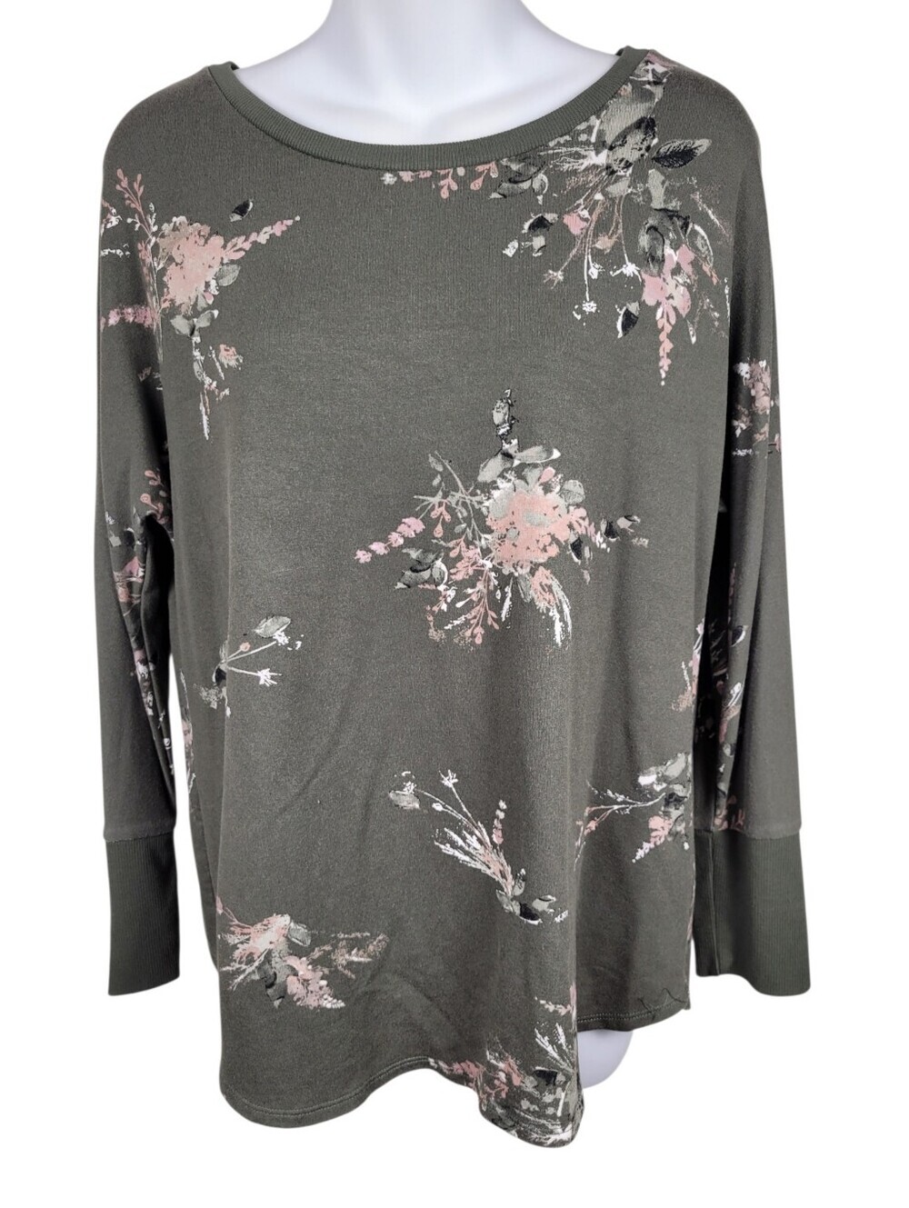 2/$20 Reitmans Green Floral Pattern Sweatshirt Top Size: M